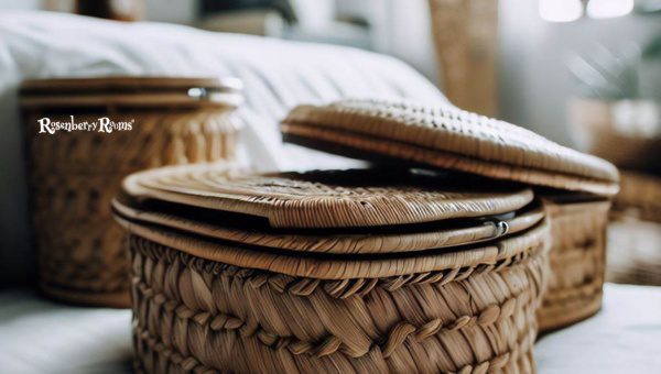 Woven Baskets or Rattan Boxes with Lids