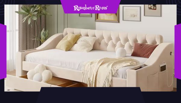 Upholstered Daybed with Storage and USB Port