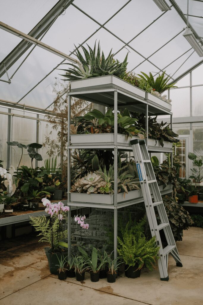 20+ Greenhouse Interior Ideas | Refreshing Designs & Concept 12 Greenhouse Interior Ideas: Multi-Tier Plant Stands for Compact Spaces