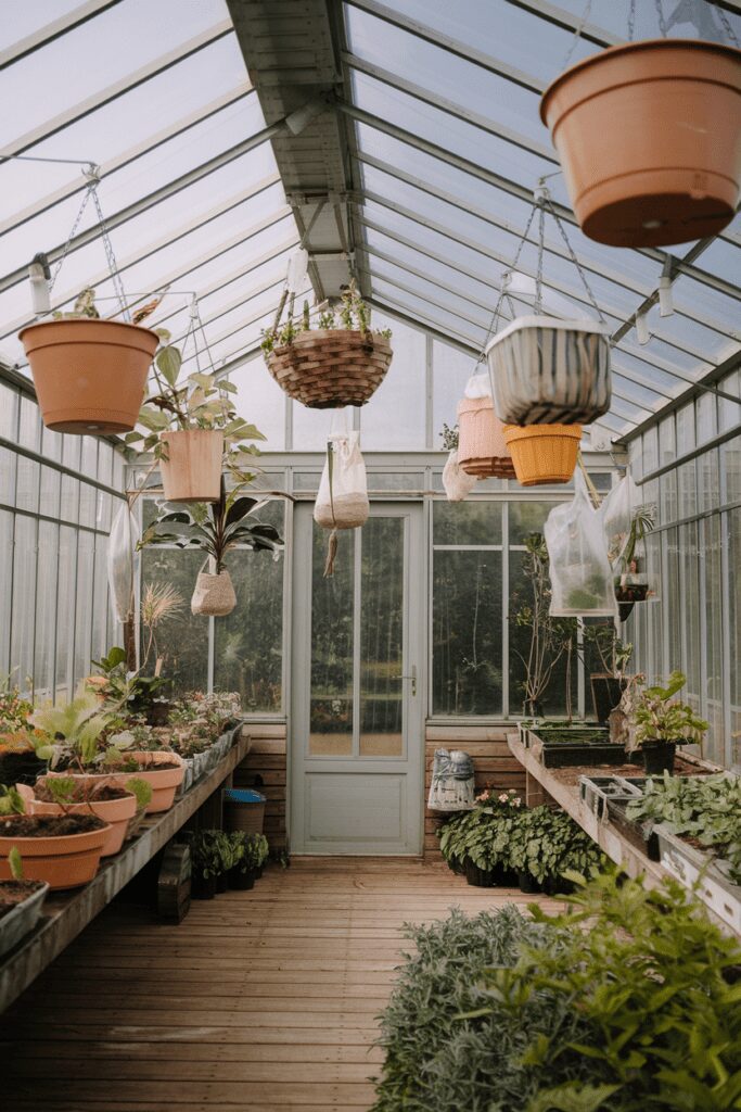 20+ Greenhouse Interior Ideas | Refreshing Designs & Concept 2 Greenhouse Interior Ideas: Hanging Planters to Maximize Vertical Space