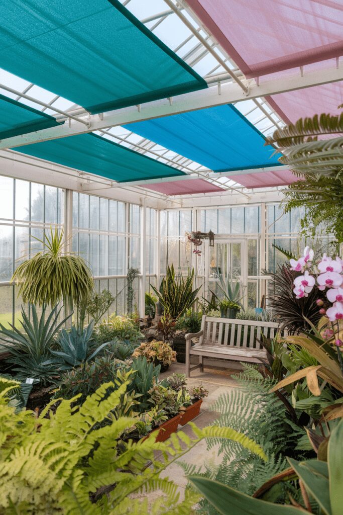 20+ Greenhouse Interior Ideas | Refreshing Designs & Concept 19 Greenhouse Interior Ideas: Retractable Shade Covers for Light Control