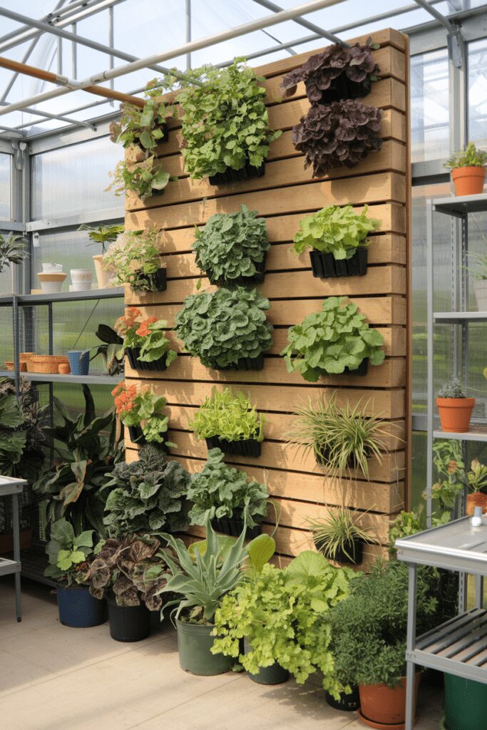 20+ Greenhouse Interior Ideas | Refreshing Designs & Concept 10 Vertical Gardening Wall for Creative Display Greenhouse Interior Ideas