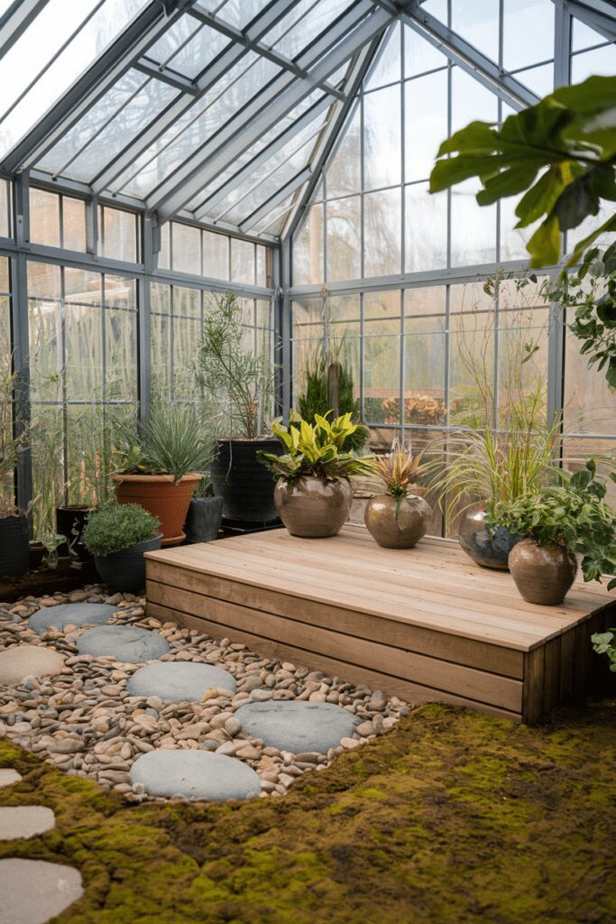 20+ Greenhouse Interior Ideas | Refreshing Designs & Concept 22 Greenhouse Interior Ideas: Integrated Seating Area for Relaxation and Enjoyment