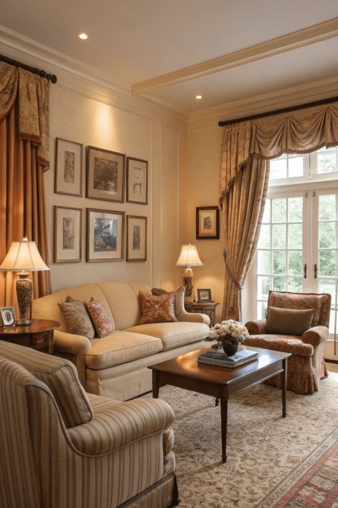 15+ Cozy Traditional Living Room Ideas | Inspiring Designs 18 Cozy Traditional Living Room Ideas: Soft Lighting with Classic Drapes