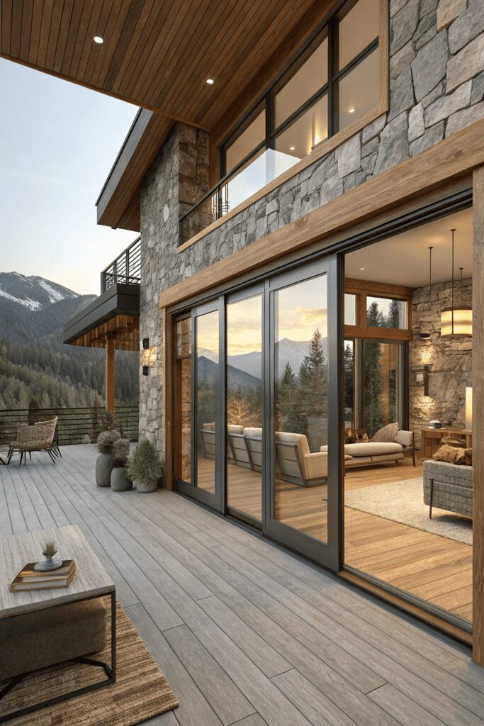30+ Mountain Modern Home Interior Ideas | Explore Fresh Trends 18 Mountain Modern Home Interior Ideas: Indoor-Outdoor Flow with Sliding Glass Doors