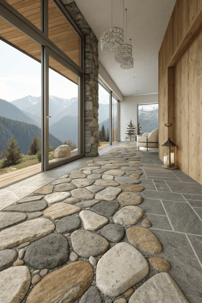 30+ Mountain Modern Home Interior Ideas | Explore Fresh Trends 23 Mountain Modern Home Interior Ideas: Textured Stone Flooring for Organic Appeal