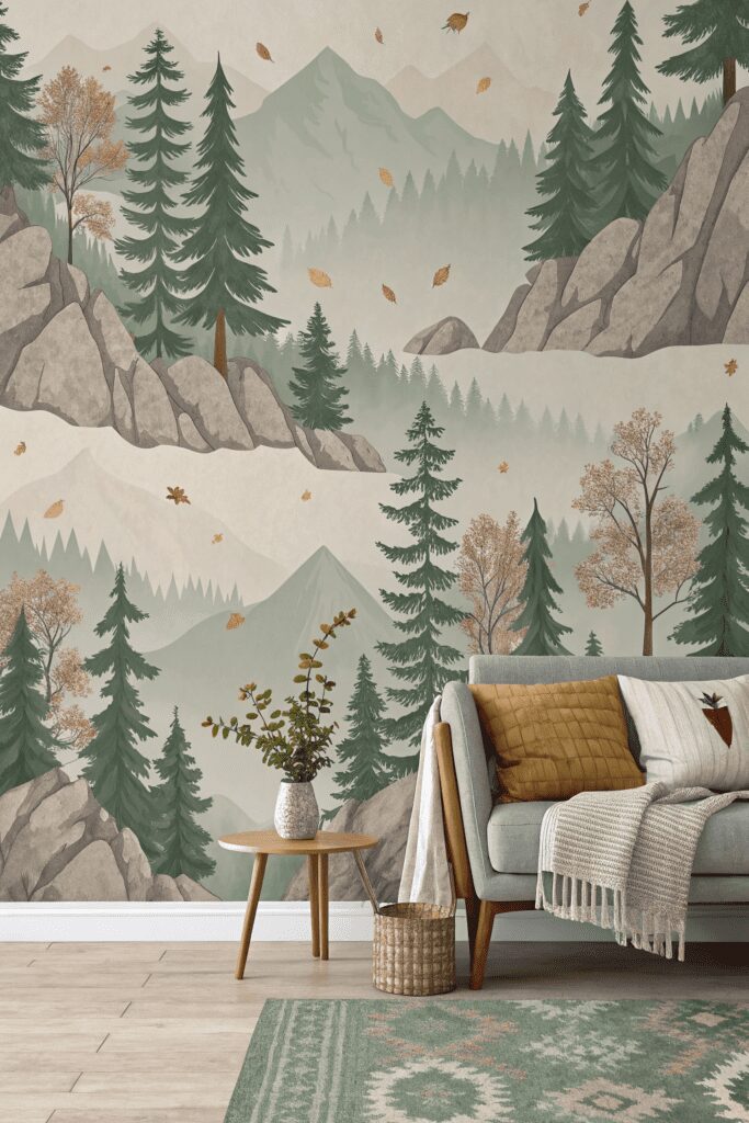 30+ Mountain Modern Home Interior Ideas | Explore Fresh Trends 24 Mountain Modern Home Interior Ideas: Earthy Wallpaper for Accent Walls