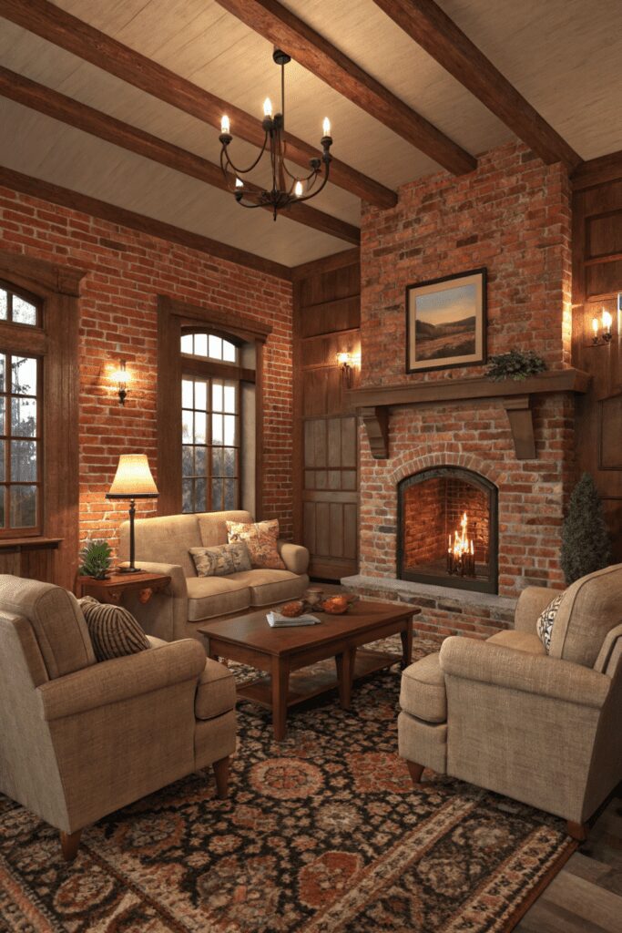 15+ Cozy Traditional Living Room Ideas | Inspiring Designs 17 Cozy Traditional Living Room Ideas: Warm Brick Walls with Comfortable Seating