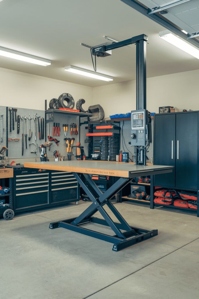 30+ Garage Workshop Layouts Ideas That Will Blow Your Mind! 31 Garage Workshop Layouts Ideas: The Hydraulic Lift Workbench