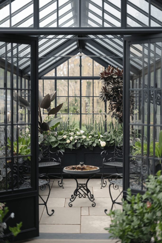 20+ Stunning Black Room Ideas You Need to Try Now! 8 Black Room Ideas: Black Botanical Greenhouse with Glass Roof