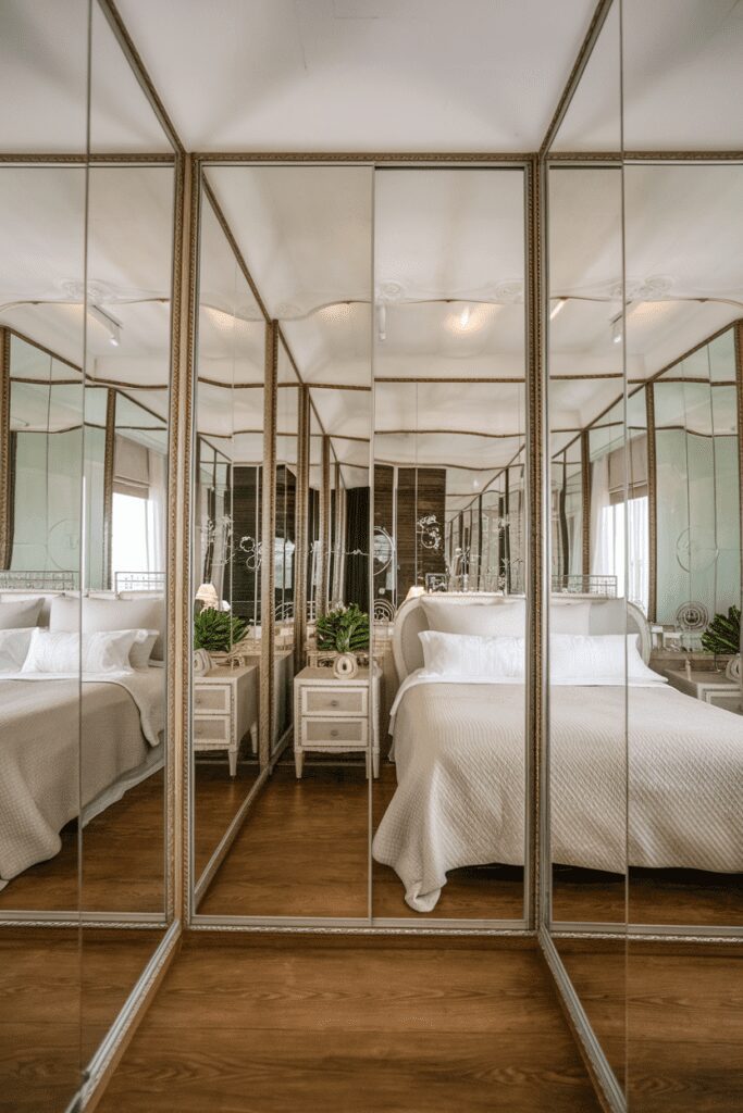 Tiny Bedroom Ideas: Mirrored Walls for Depth and Light