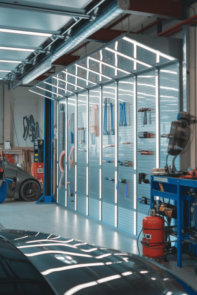 30+ Garage Workshop Layouts Ideas That Will Blow Your Mind! 8 Garage Workshop Layouts Ideas: The Glass-Paneled Tool Wall