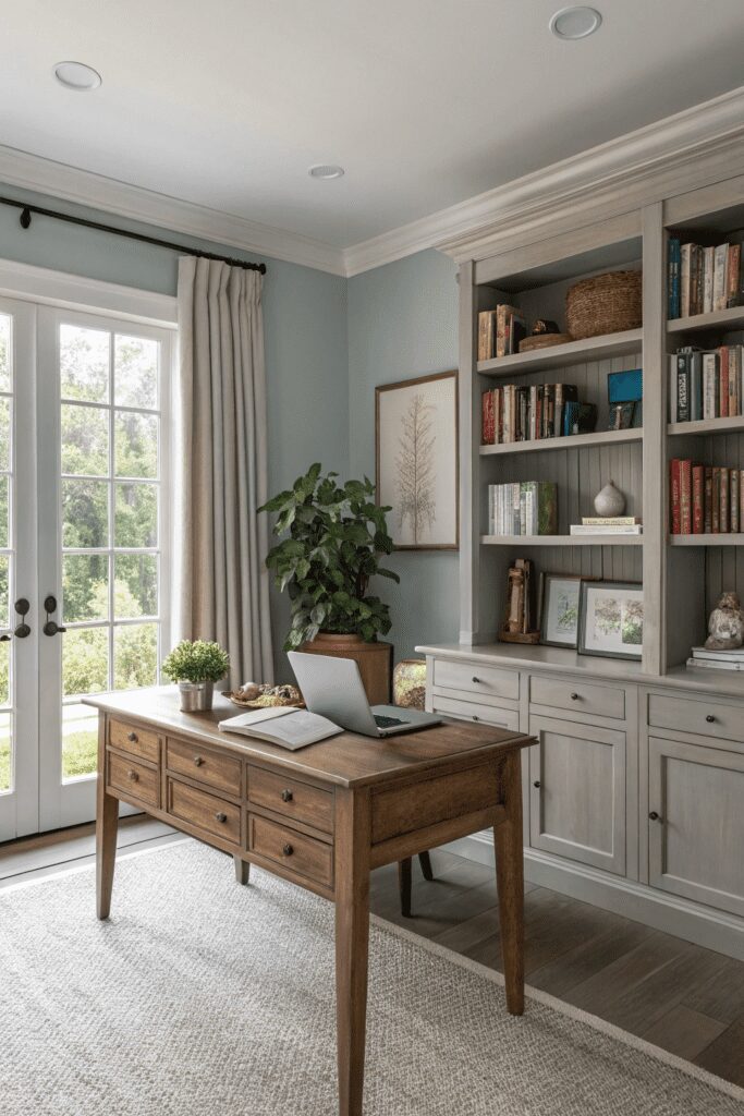 15+ Revere Pewter by Benjamin Moore Ideas - Tips You’ll Love 4 Benjamin Moore Revere Pewter Ideas: 4. Revere Pewter for a Serene Home Office