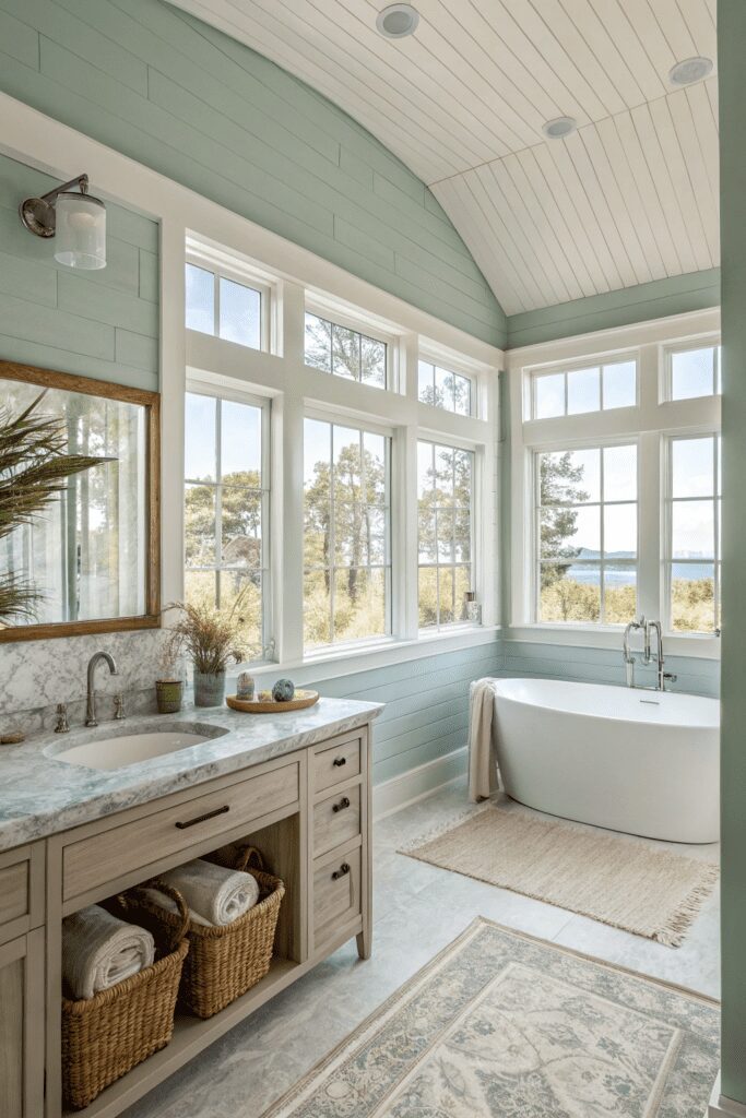 10+ Benjamin Moore Sea Salt Ideas The Secret to Calm Rooms! 1 Benjamin Moore Sea Salt Ideas: 1. Soft Coastal Bathroom Retreat
