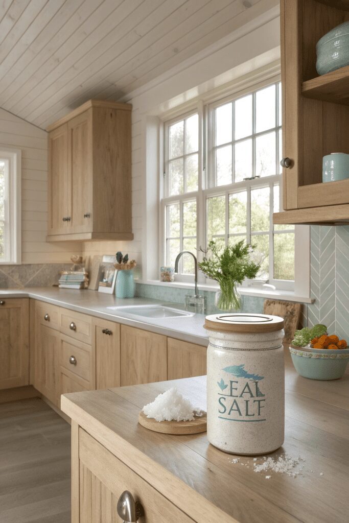 10+ Benjamin Moore Sea Salt Ideas The Secret to Calm Rooms! 3 Benjamin Moore Sea Salt Ideas: 3. Sea Salt in a Kitchen with Light Wood Accents
