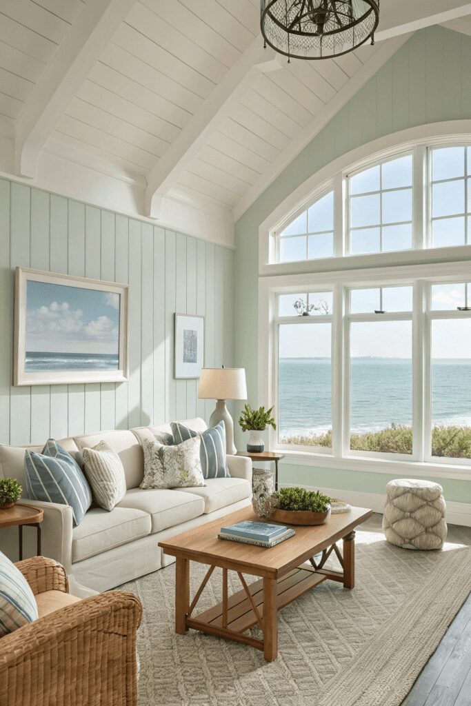 10+ Benjamin Moore Sea Salt Ideas The Secret to Calm Rooms! 7 Benjamin Moore Sea Salt Ideas: 7. Sea Salt in an Open Concept Living Room