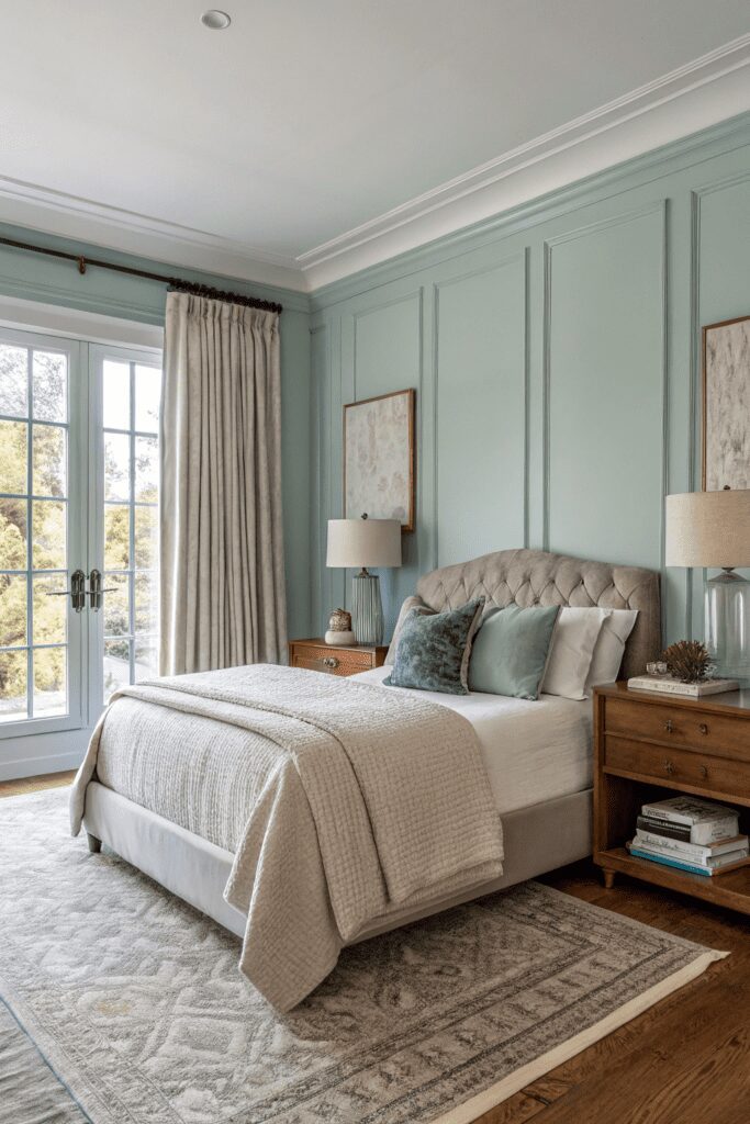 10+ Benjamin Moore Sea Salt Ideas The Secret to Calm Rooms! 9 Benjamin Moore Sea Salt Ideas: 9. Sea Salt and Rich Textures in a Bedroom