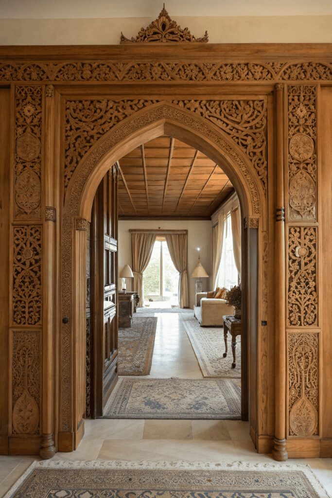15+ Cased Openings - The Secret to Stylish Room Ideas! 4 Cased Openings Between Rooms Ideas: 4. Carved Wooden Archway for a Timeless Statement