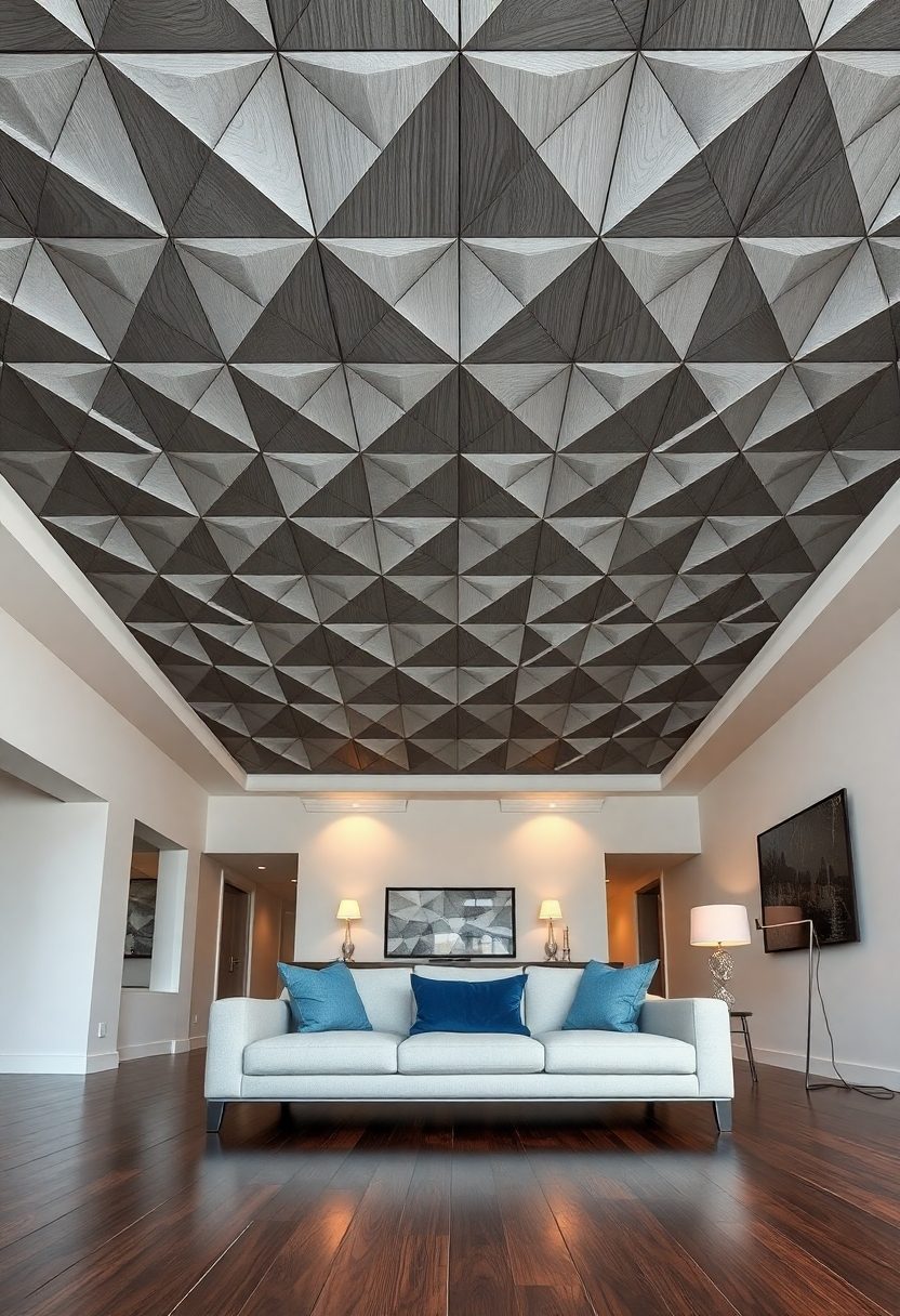 10 Stunning Minimal False Ceiling Design Ideas You’ll Love! 2 Minimal False Ceiling Designs: Geometric Patterned Ceilings