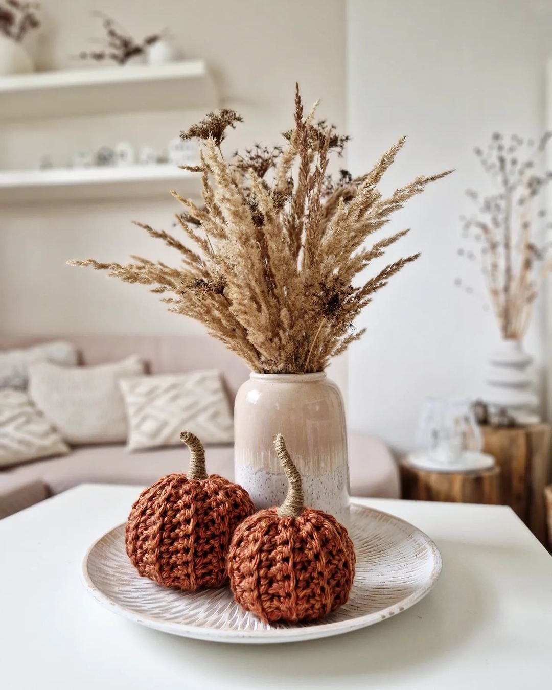 Jaw-Dropping Fall Coffee Table Decor for 2025! 22 Minimalist Fall Display with Crochet Pumpkins