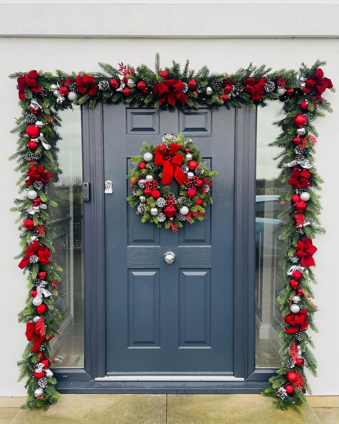 Stunning Christmas Door Garlands to Wow in 2025 18  Classic Red and Silver Cheer