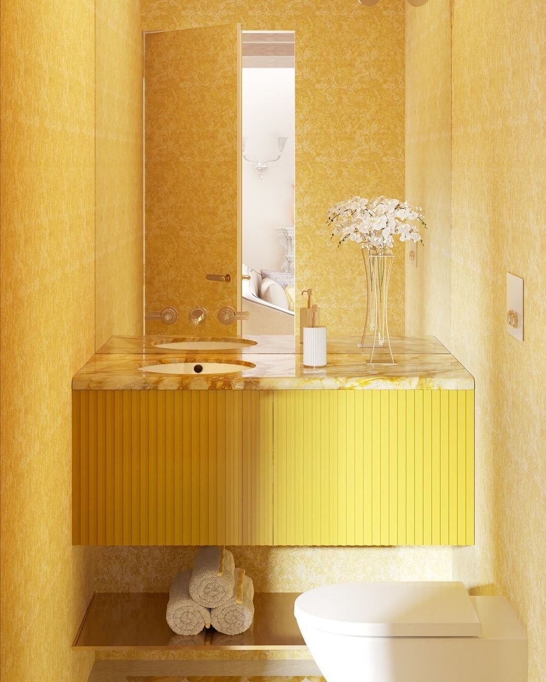 Jaw-Dropping Yellow Bathroom Designs for 2025 13 Modern Yellow With Layered Textures