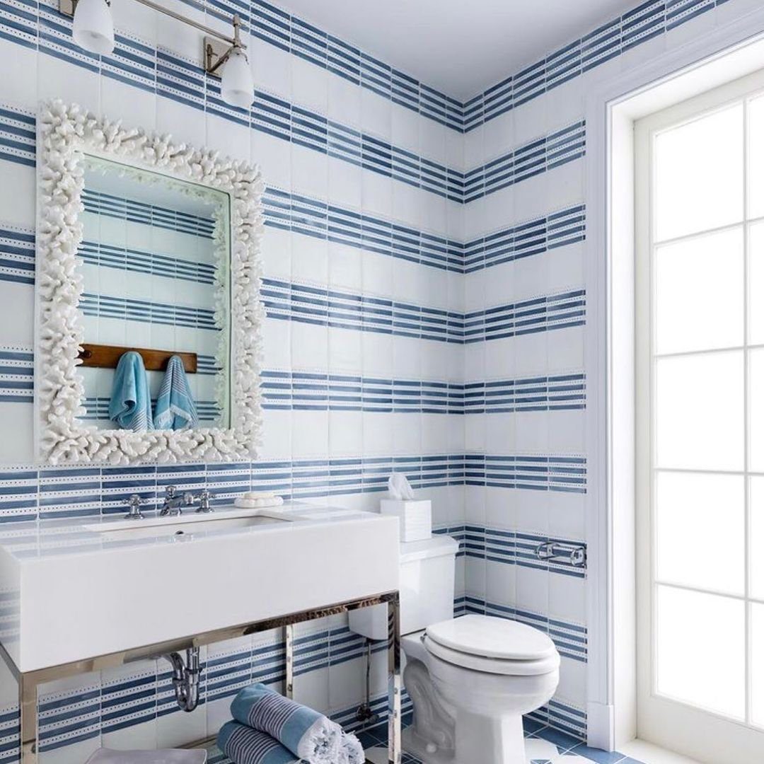 Coastal Bathroom Dreams: 25 Stunning Ideas for 2025! 16 Bold Stripes With Nautical Flair
