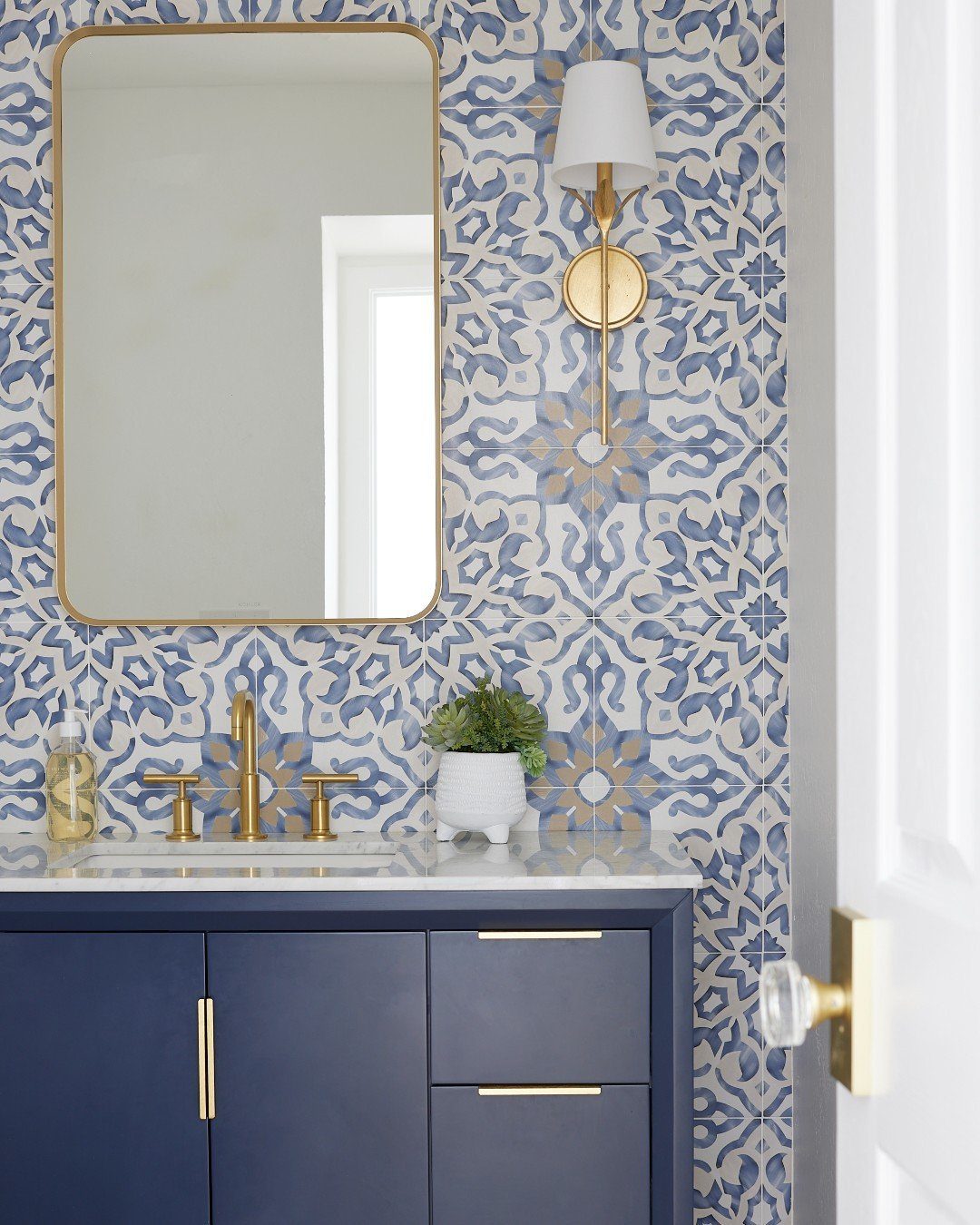 Coastal Bathroom Dreams: 25 Stunning Ideas for 2025! 19 Mediterranean Boldness With Gold Accents