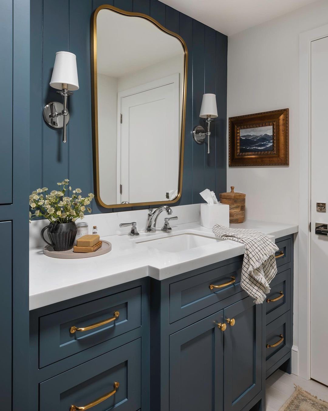 Coastal Bathroom Dreams: 25 Stunning Ideas for 2025! 21 Deep Navy With Coastal Luxe