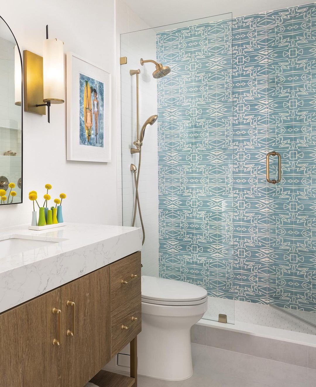 Coastal Bathroom Dreams: 25 Stunning Ideas for 2025! 22 Geometric Coastal With Natural Warmth