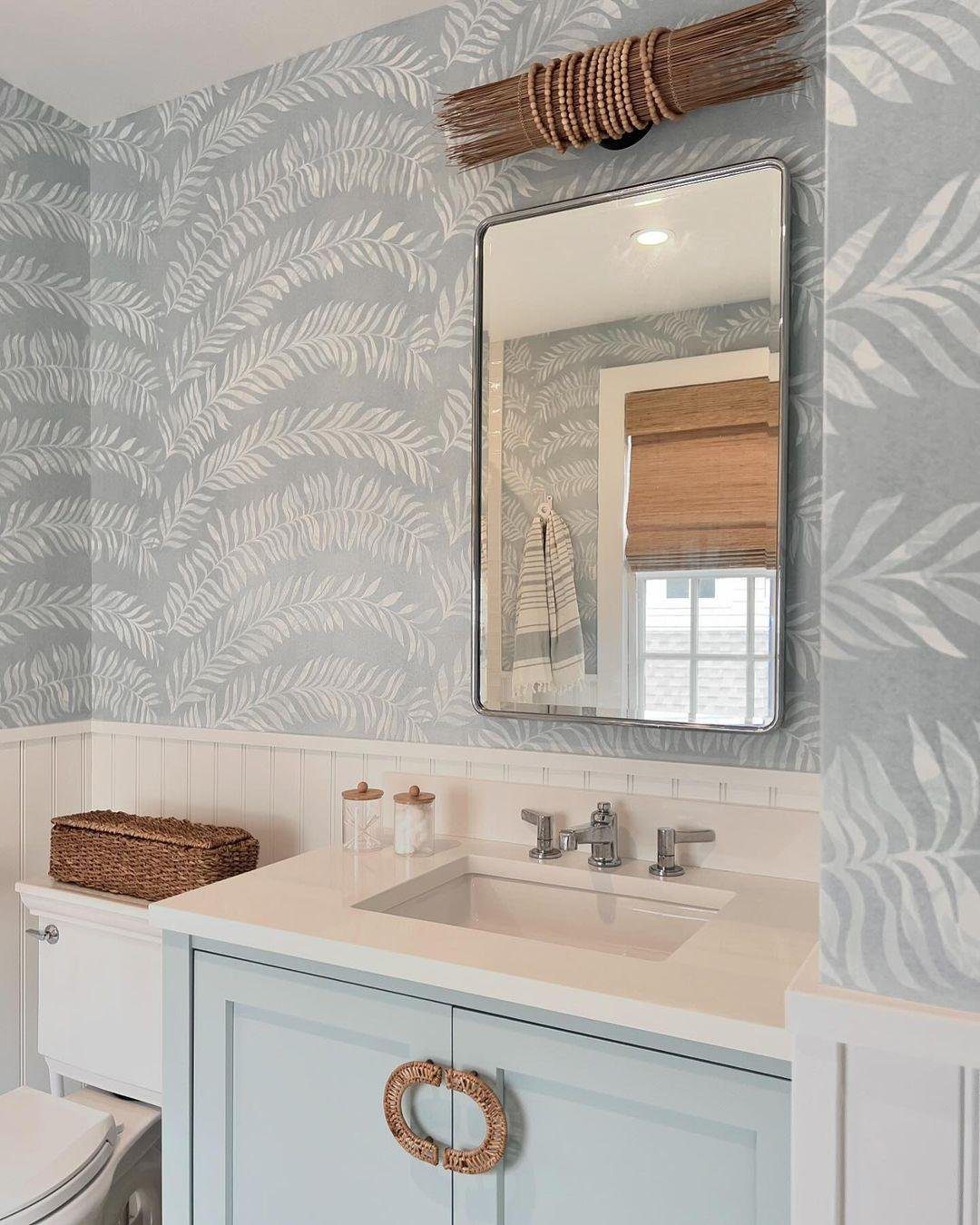 Coastal Bathroom Dreams: 25 Stunning Ideas for 2025! 24 Soft Palm Prints And Coastal Calm