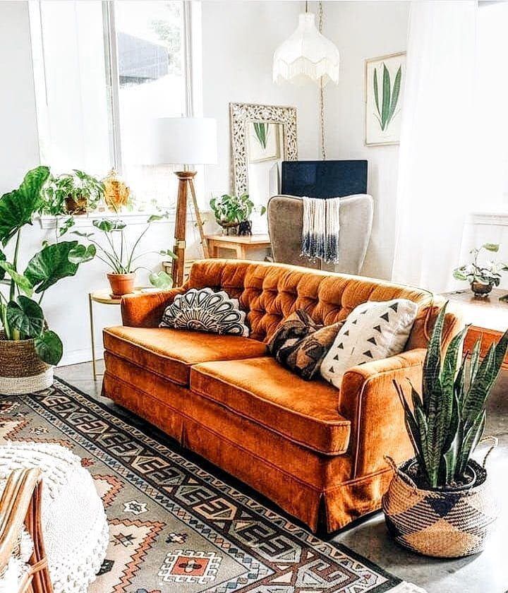 25 Jaw-Dropping Orange Couch Ideas for 2025! 21 Vintage Warmth With Boho Accents