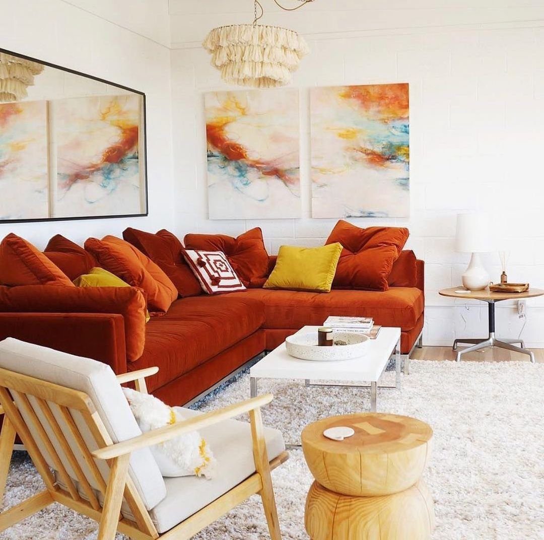 25 Jaw-Dropping Orange Couch Ideas for 2025! 4 Contrast With A Bold Sectional