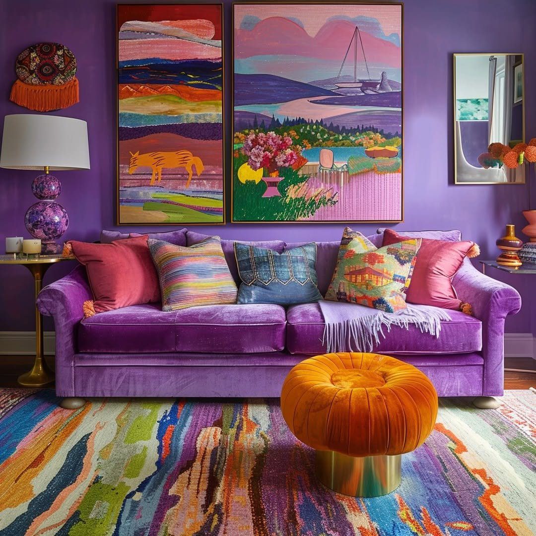Jaw-Dropping Purple Living Rooms for 2025! 8 Vivid Purple With Colorful Accents