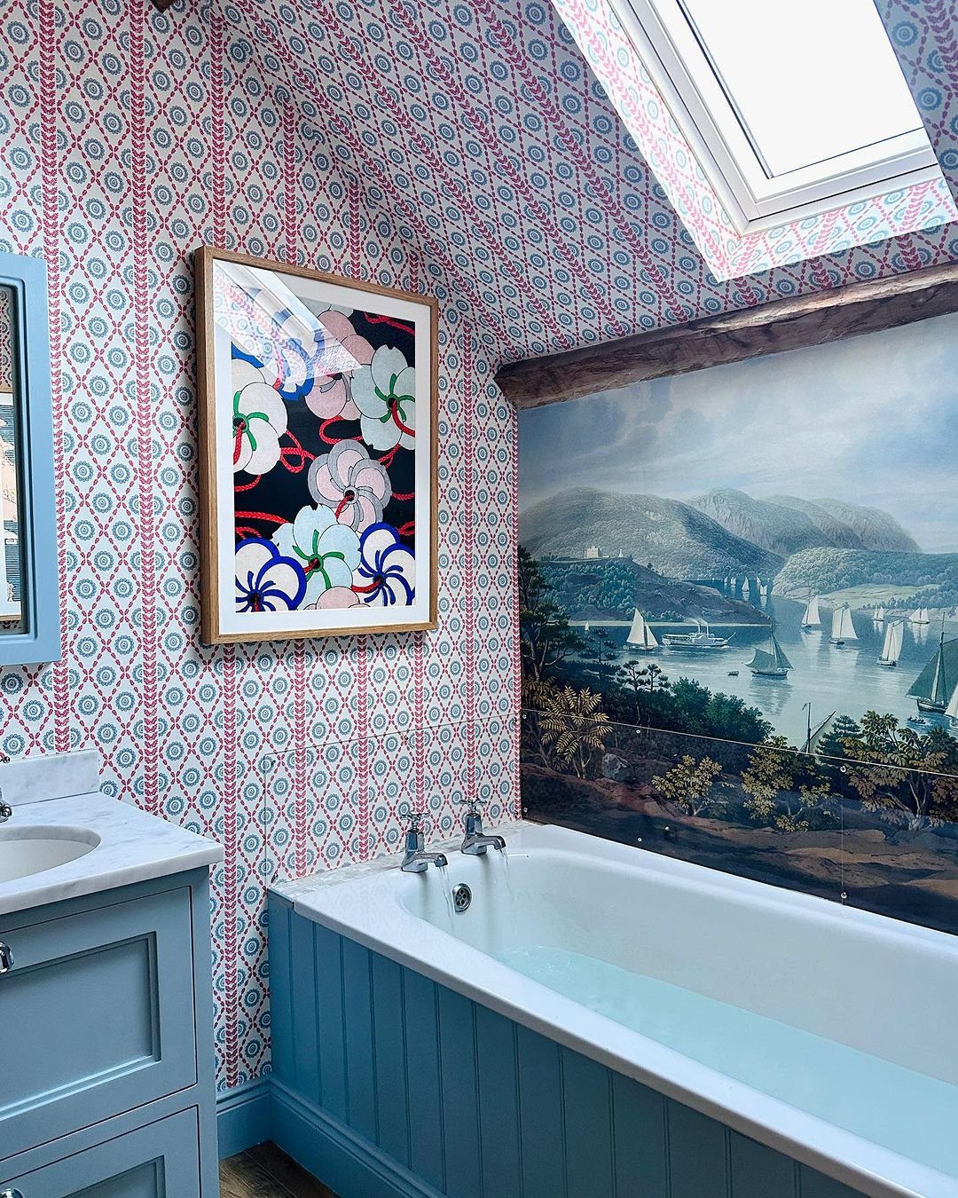 Stunning Attic Bathroom Designs to Die For in 2025 1 Patterned Charm Meets Coastal Serenity