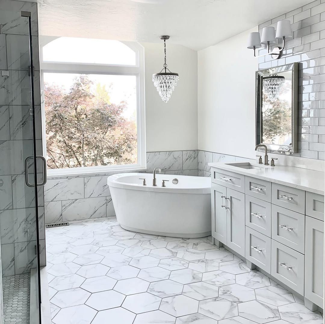25 Jaw-Dropping Glam Bathroom Ideas for 2025 15 Timeless White Glam With Crystal Accents