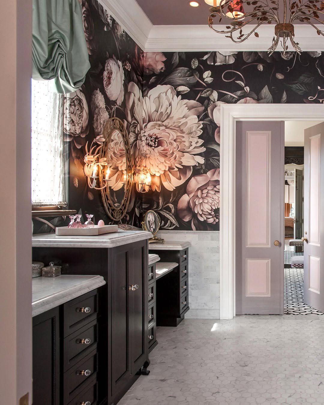 25 Jaw-Dropping Glam Bathroom Ideas for 2025 8 Dark Florals With Luxurious Drama