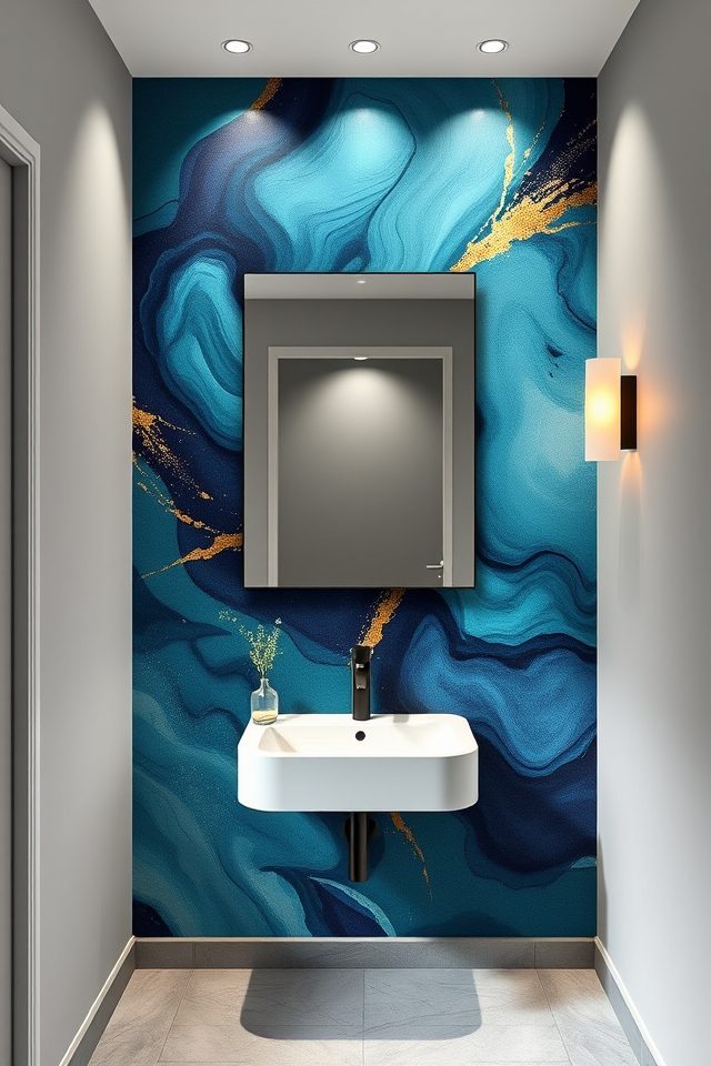 15 Striking Bathroom Wallpaper Ideas to Accentuate Your Mirror 7 abstract artistry unique statement