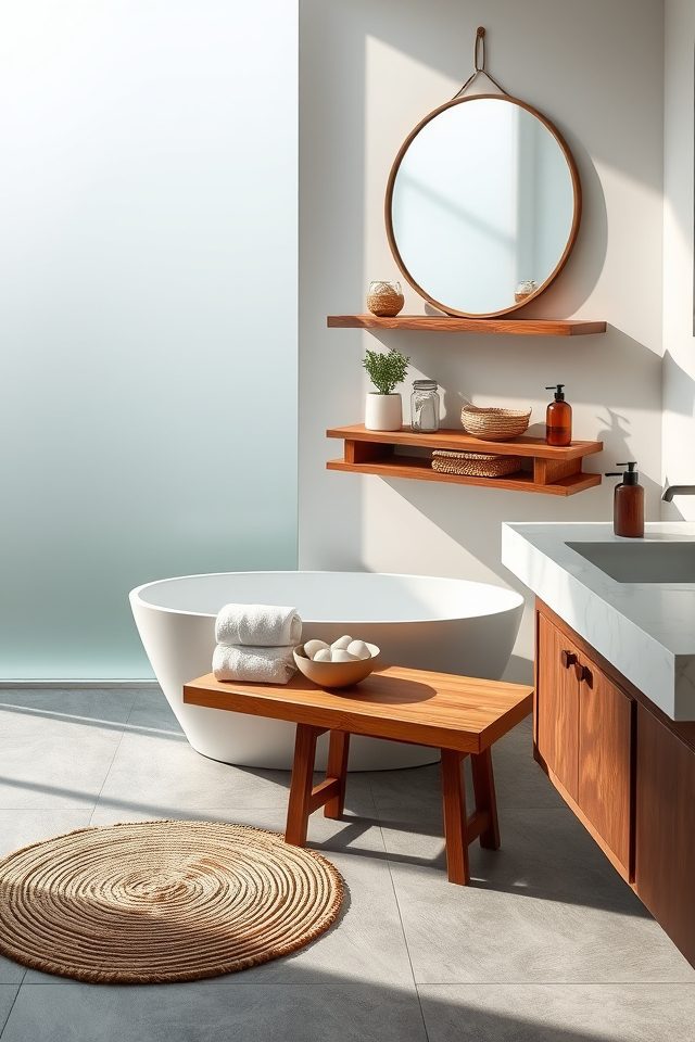 17 Refreshing Bathroom Decor Ideas for a Spa-Like Escape 2 add natural wood elements