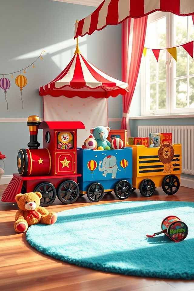 colorful circus train storage