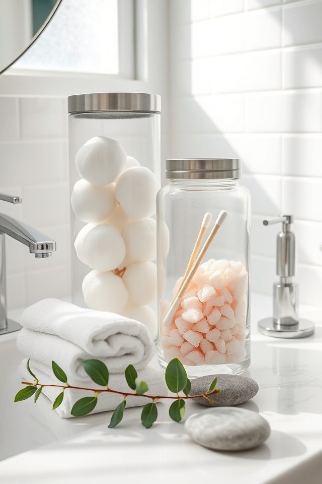 17 Refreshing Bathroom Decor Ideas for a Spa-Like Escape 14 elegant glass jar storage