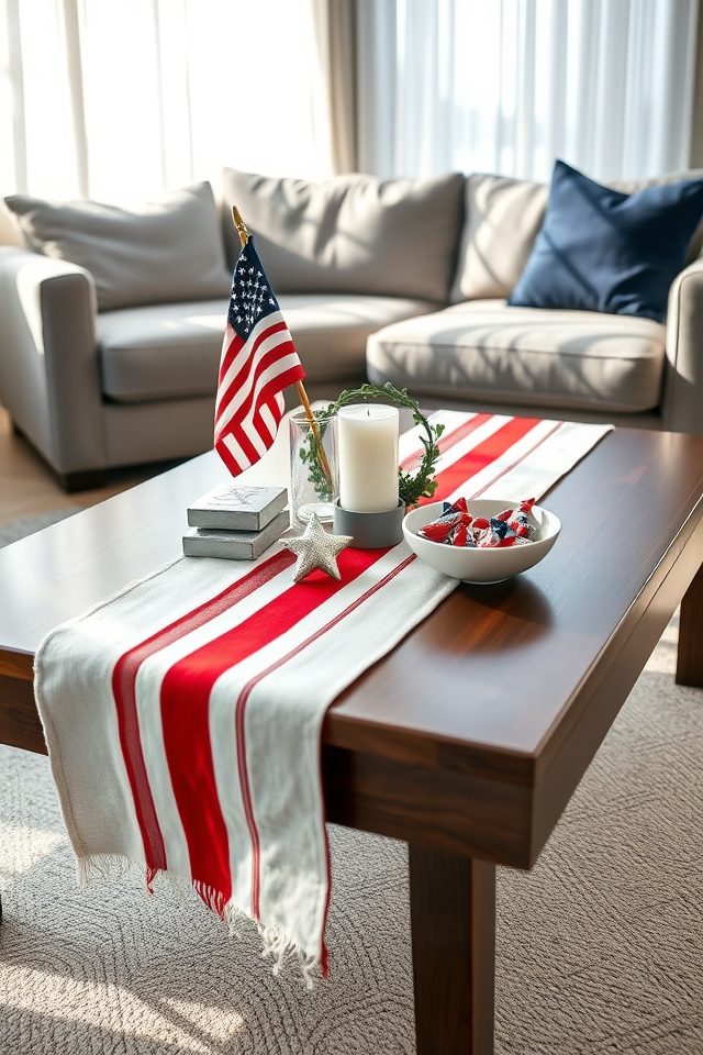 15 Living Room Decor Ideas to Celebrate Independence Day in Style 9 festive patriotic coffee display