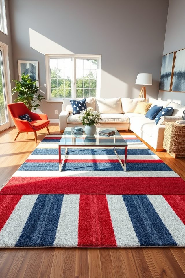 15 Living Room Decor Ideas to Celebrate Independence Day in Style 6 independence day striped rugs