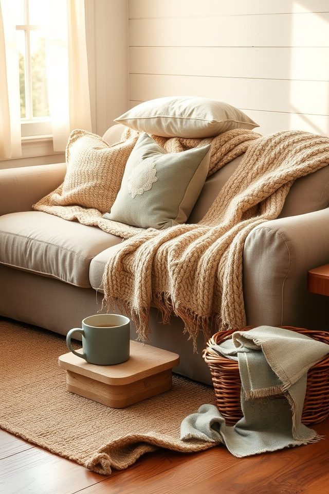 layer cozy farmhouse textiles