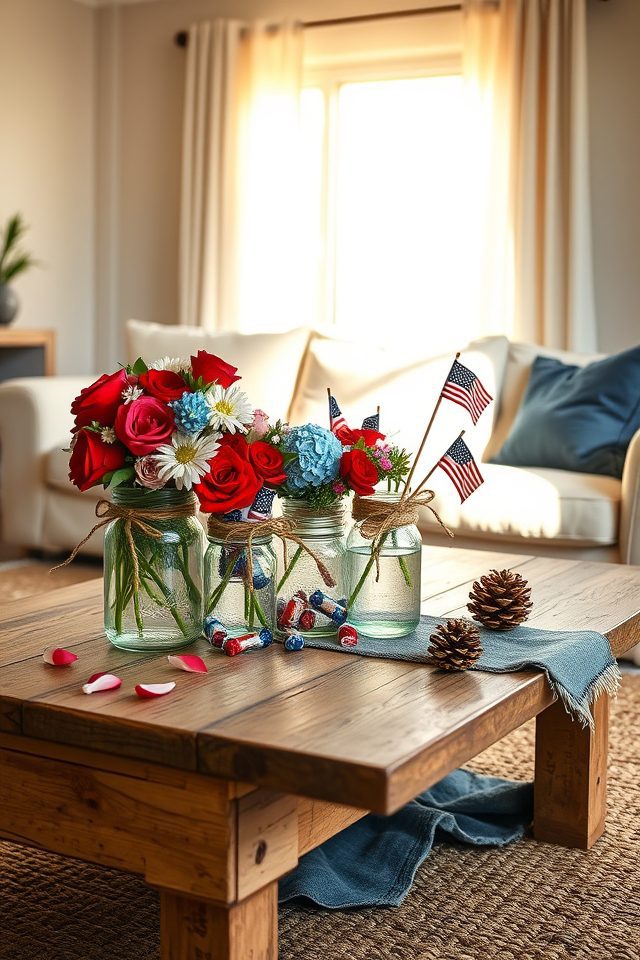 15 Living Room Decor Ideas to Celebrate Independence Day in Style 8 patriotic rustic mason jars