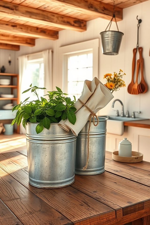 rustic farmhouse galvanized buckets