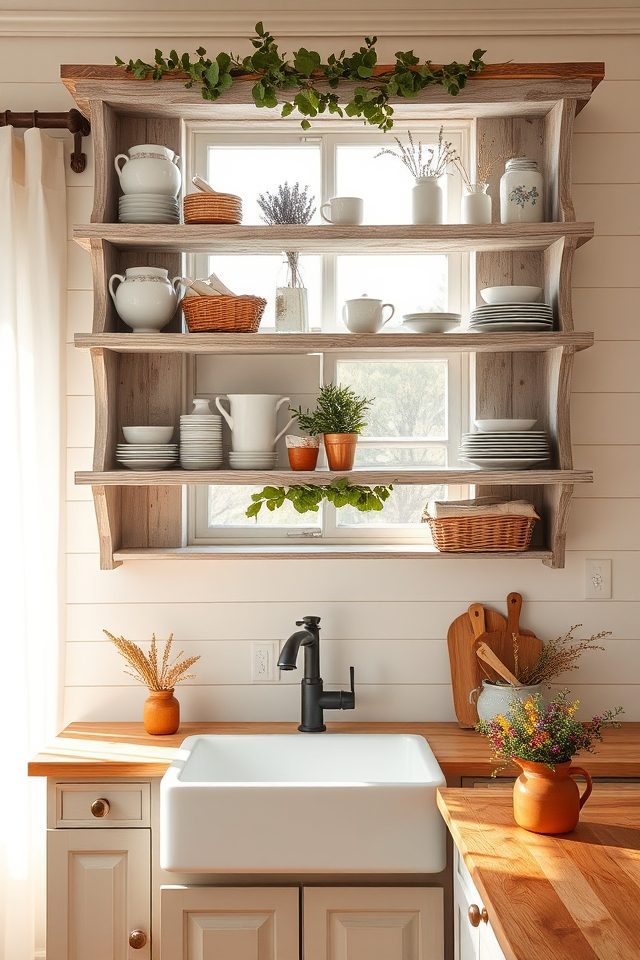 rustic farmhouse open shelving