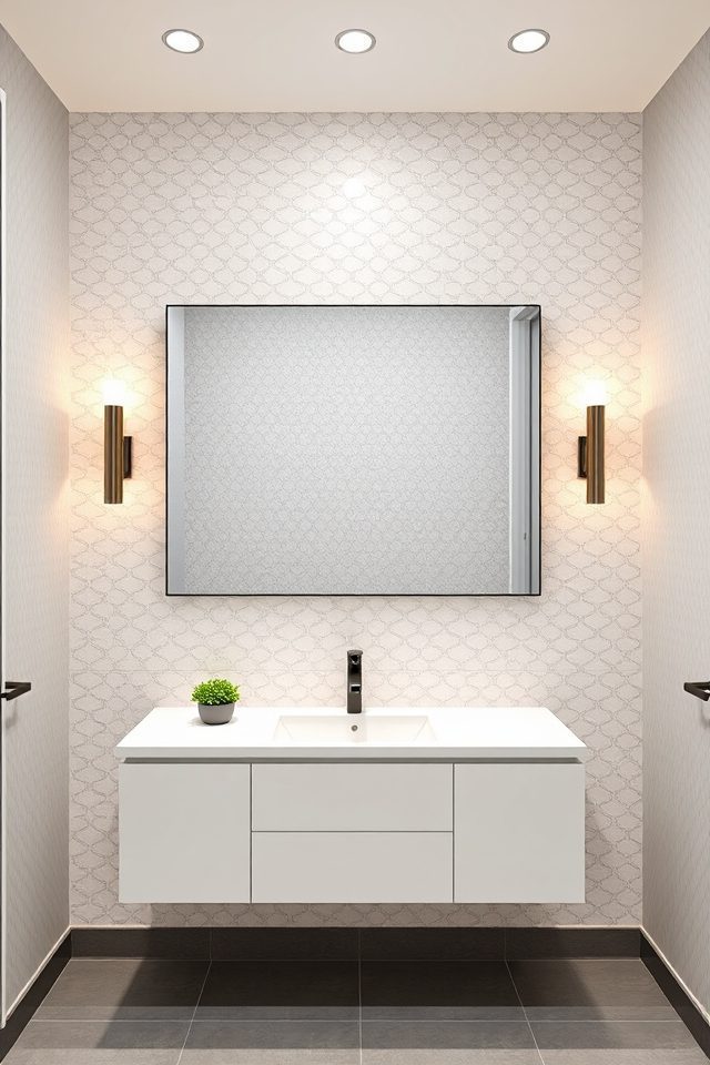 15 Striking Bathroom Wallpaper Ideas to Accentuate Your Mirror 2 subtle geometric modern elegance