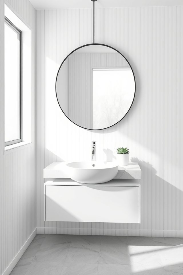 15 Striking Bathroom Wallpaper Ideas to Accentuate Your Mirror 15 subtle minimalist clean lines