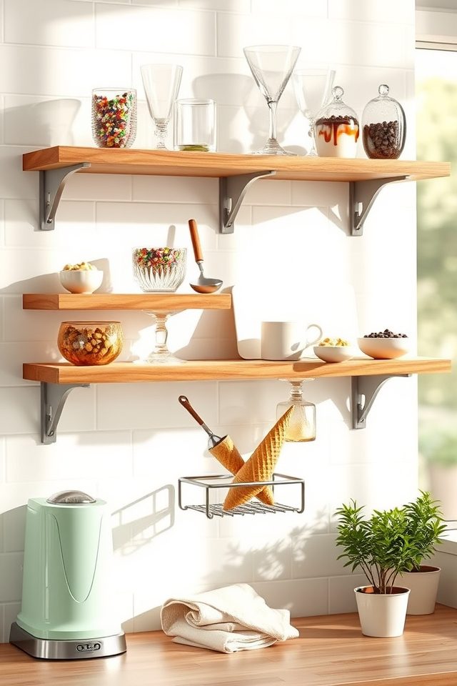 12 Kitchen Decor Ideas to Sweeten National Ice Cream Day 8 sundae glass display shelves